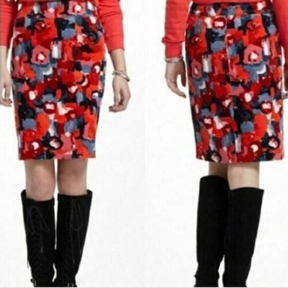 Anthropologie Vanessa Virginia Red Floral Corduroy Knee length pencil skirt Sz 8 - Picture 14 of 16